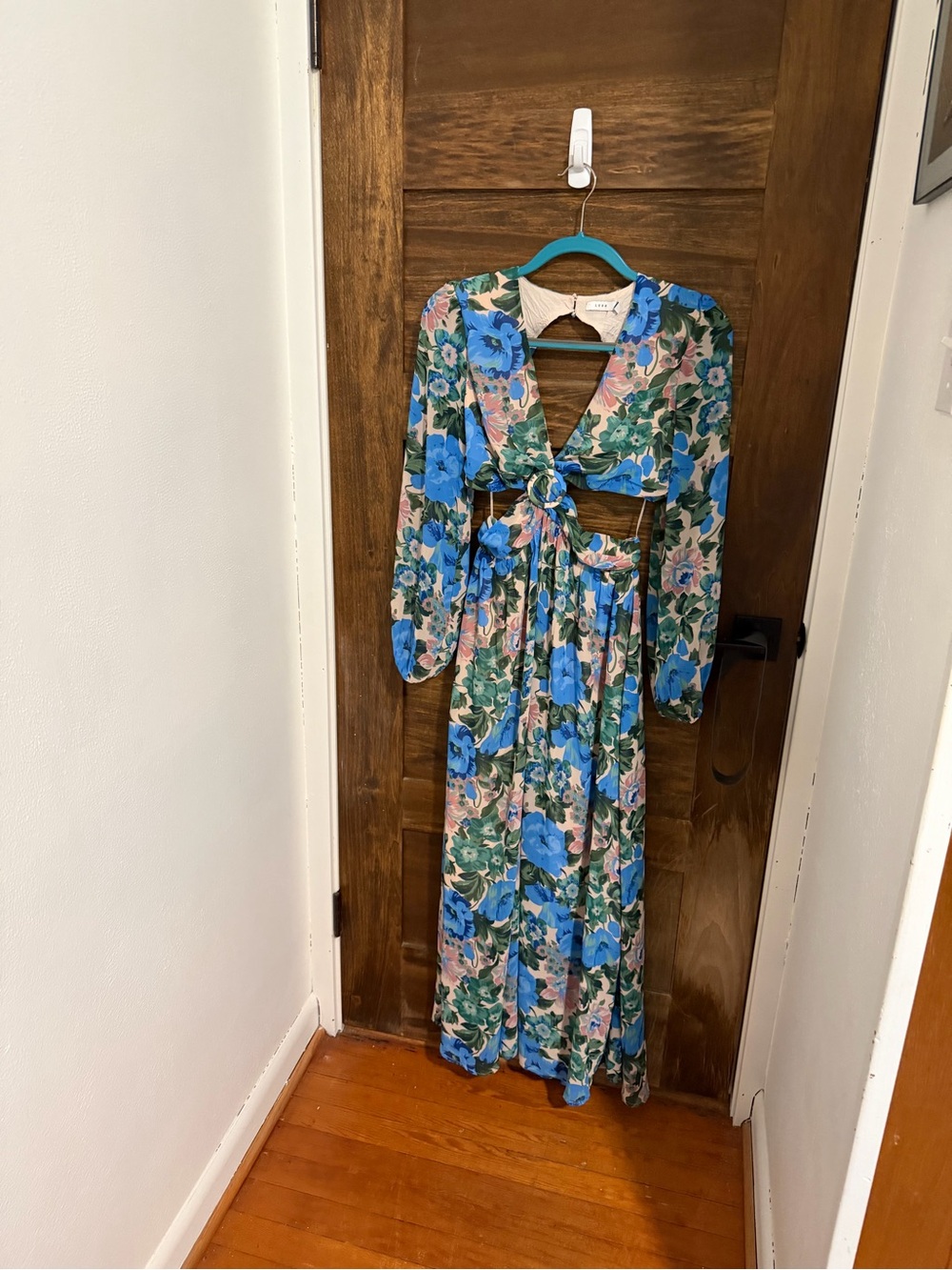 Lush Blue and Green Floral Open-Back Maxi Dress